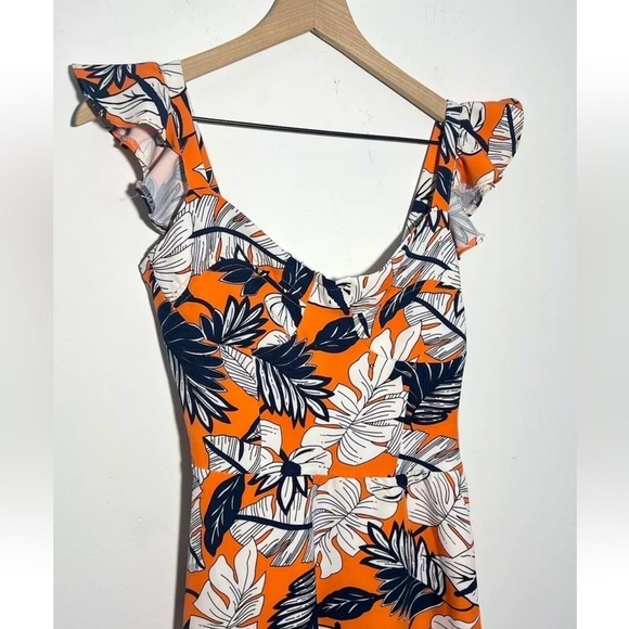 Moda Made In Italy Dress Women’s Size 4 Tropical Leaf Print Orange Resort Vacay - Picture 3 of 10